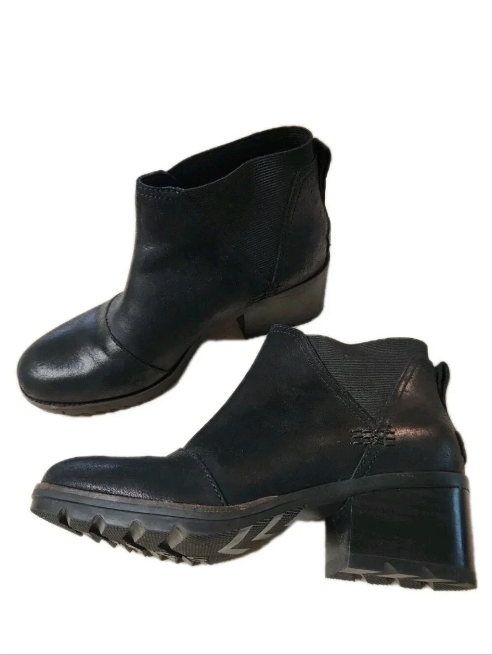 SOREL Women's Cate Chelsea Lug Ankle Boot Black Leather Womens 7 Waterproof New